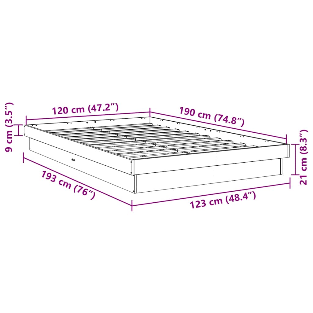 vidaXL Estructura de cama sin colchón 120x190 cm madera maciza roble