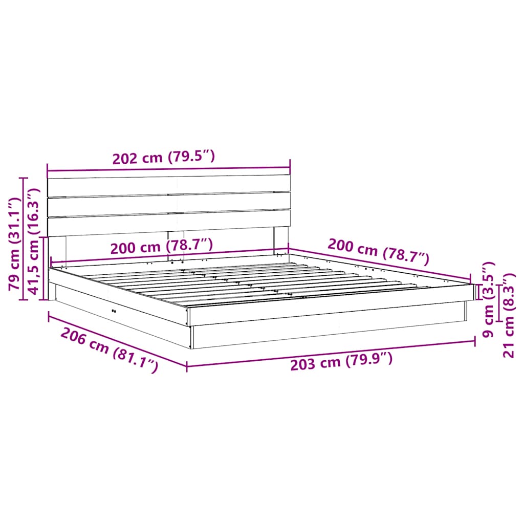 vidaXL Estructura de cama con cabecero sin colchón 200x200 cm