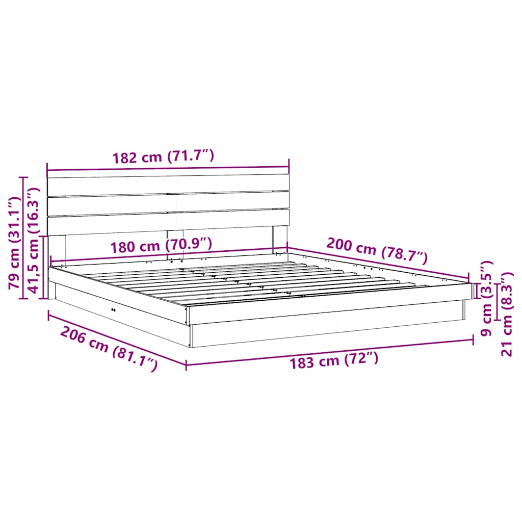 vidaXL Estructura de cama con cabecero sin colchón 180x200 cm