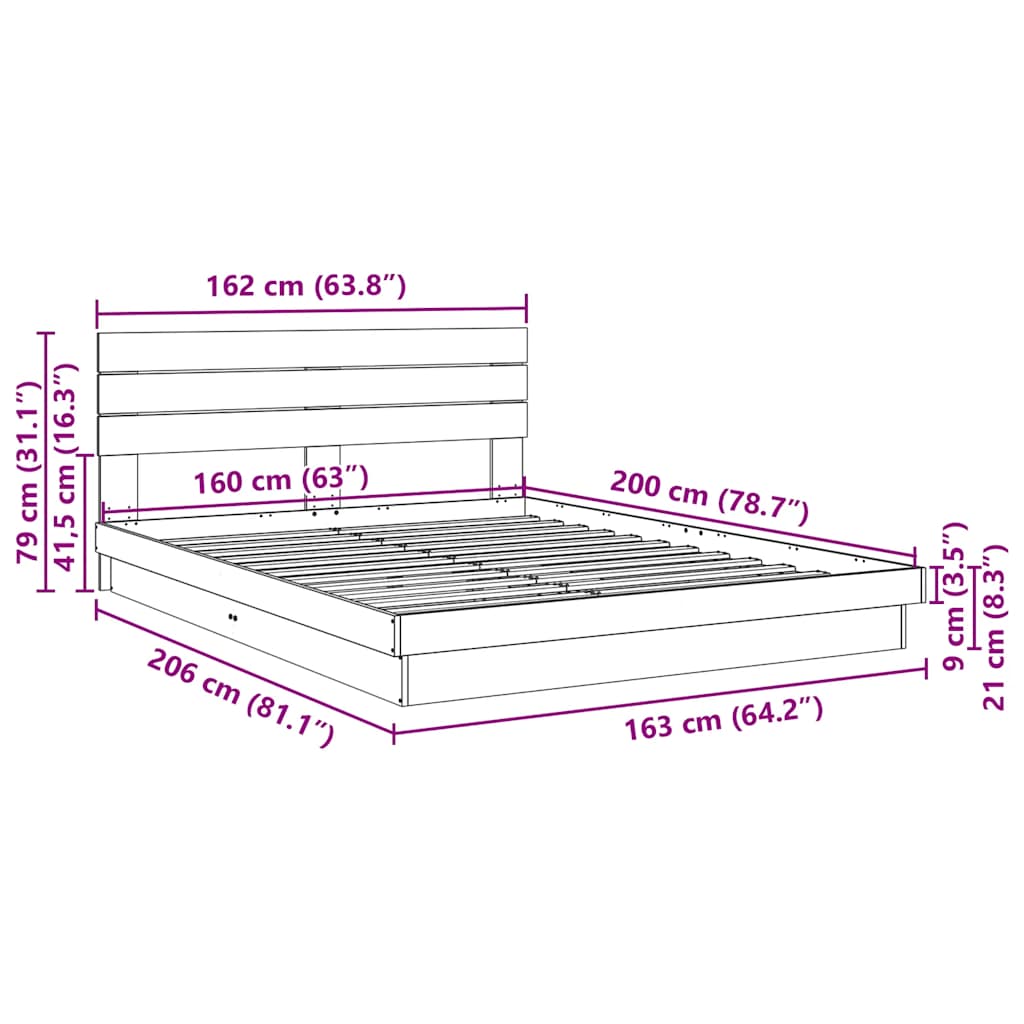 vidaXL Estructura de cama con cabecero sin colchón 160x200 cm