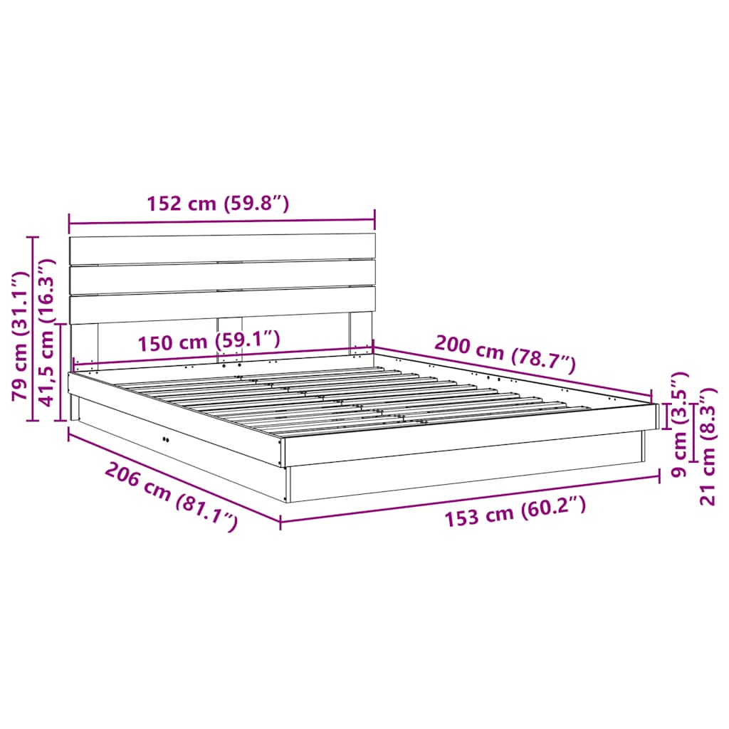 vidaXL Estructura de cama con cabecero sin colchón 150x200 cm