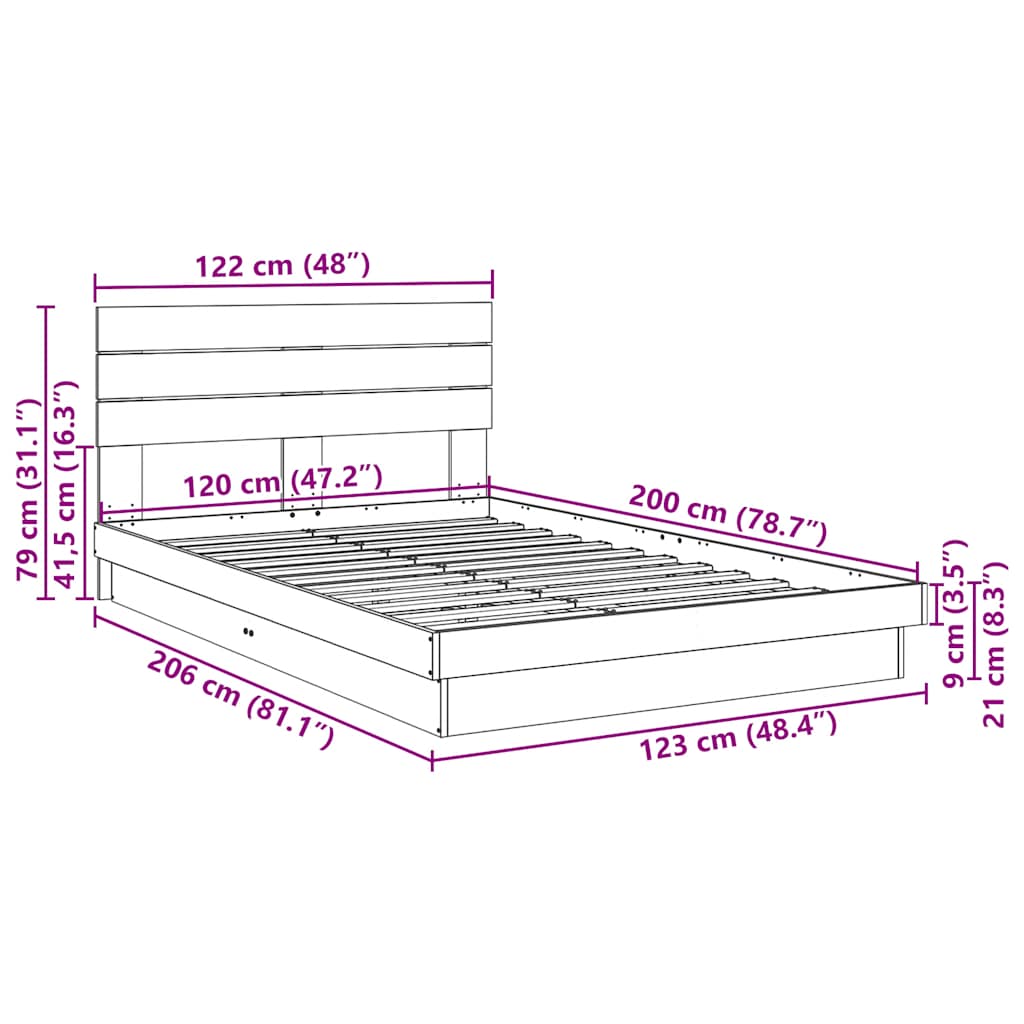 vidaXL Estructura de cama con cabecero sin colchón 120x200 cm