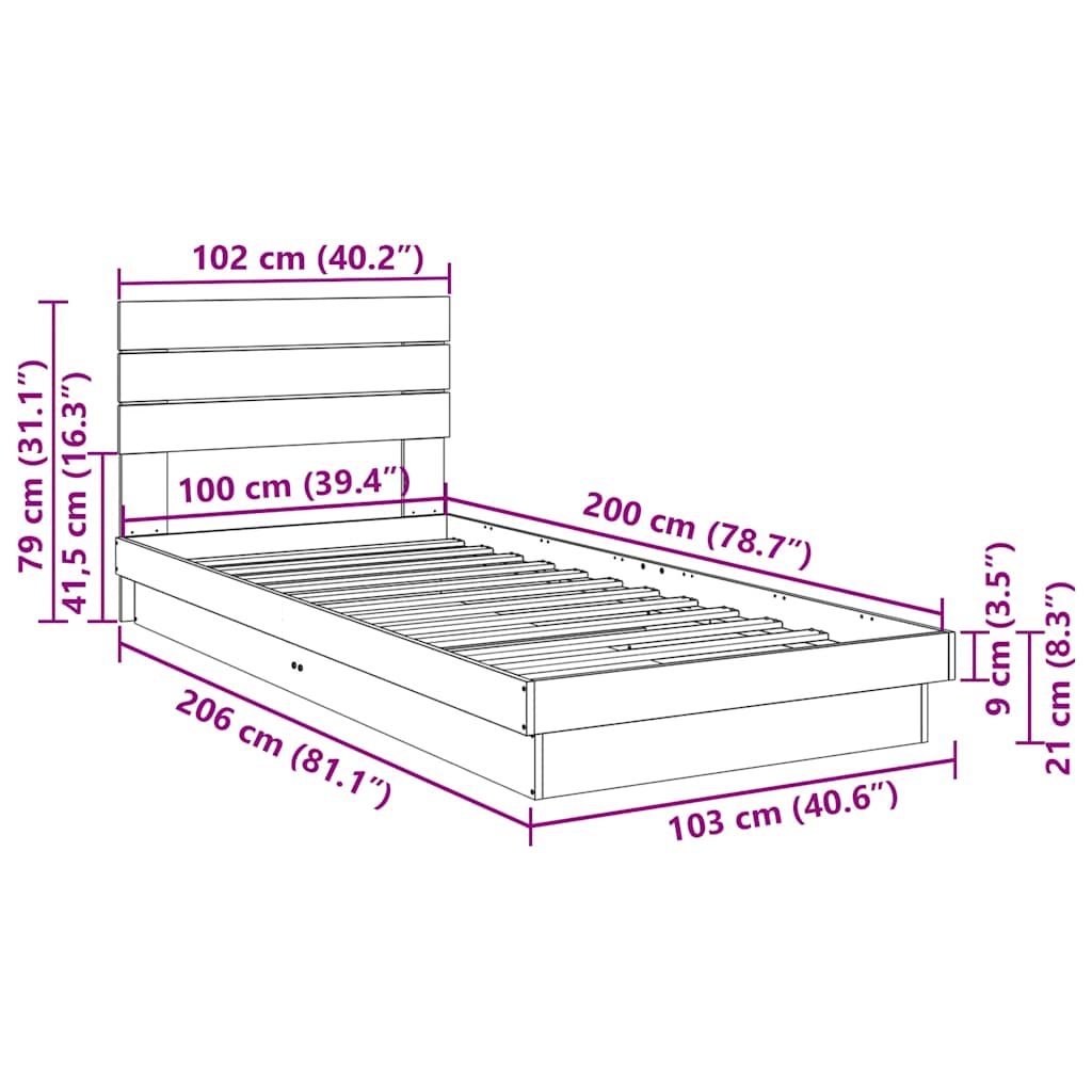 vidaXL Estructura de cama con cabecero sin colchón 100x200 cm