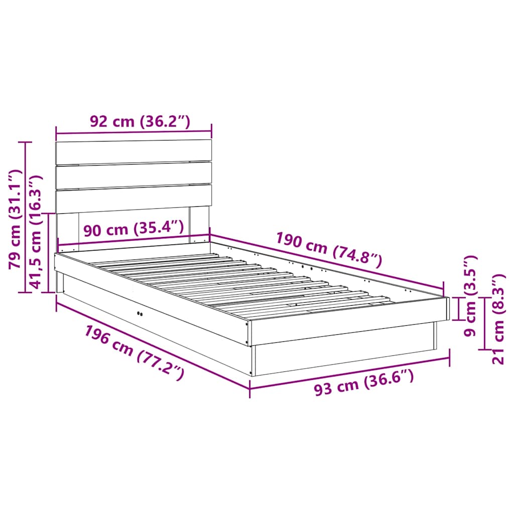 vidaXL Estructura de cama con cabecero sin colchón 90x190 cm