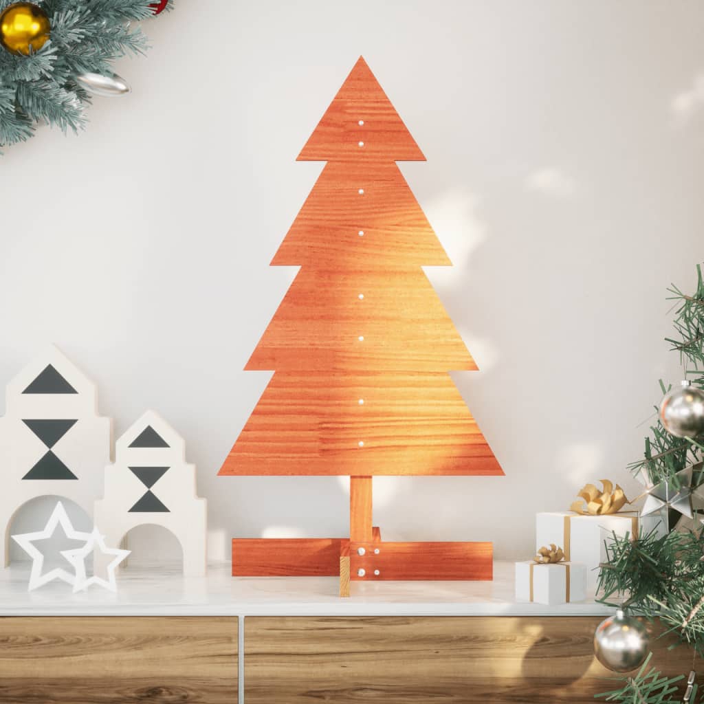 vidaXL Árbol de Navidad de adorno madera maciza pino marrón cera 80 cm