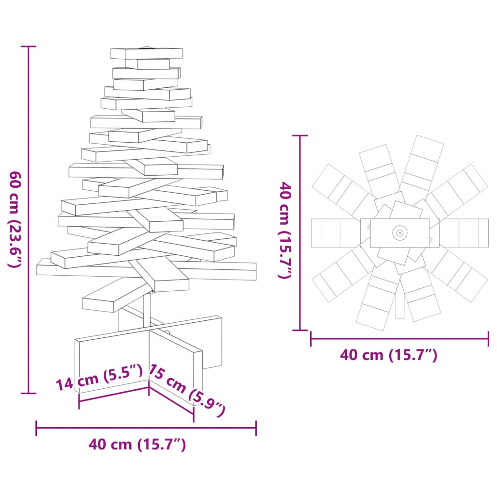 vidaXL Árbol de Navidad de madera de adorno madera maciza pino 60 cm