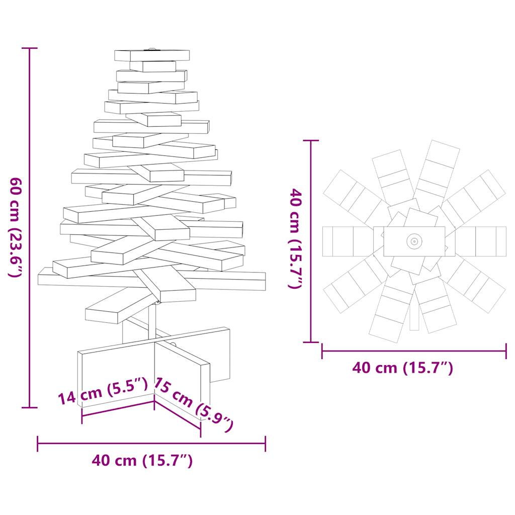 vidaXL Árbol de Navidad de adorno madera maciza pino blanco 60 cm