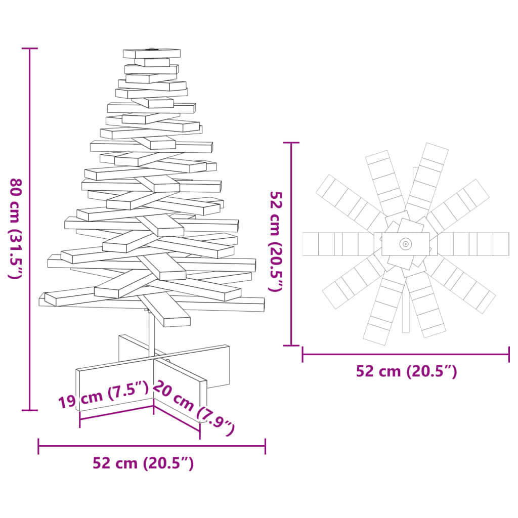 vidaXL Árbol de Navidad de madera de adorno madera maciza pino 80 cm