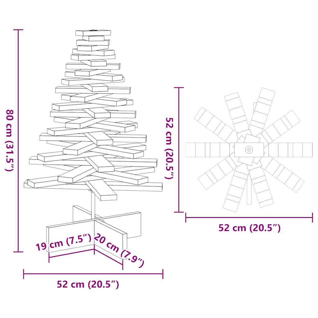 vidaXL Árbol Navidad de adorno madera maciza pino blanco 80 cm