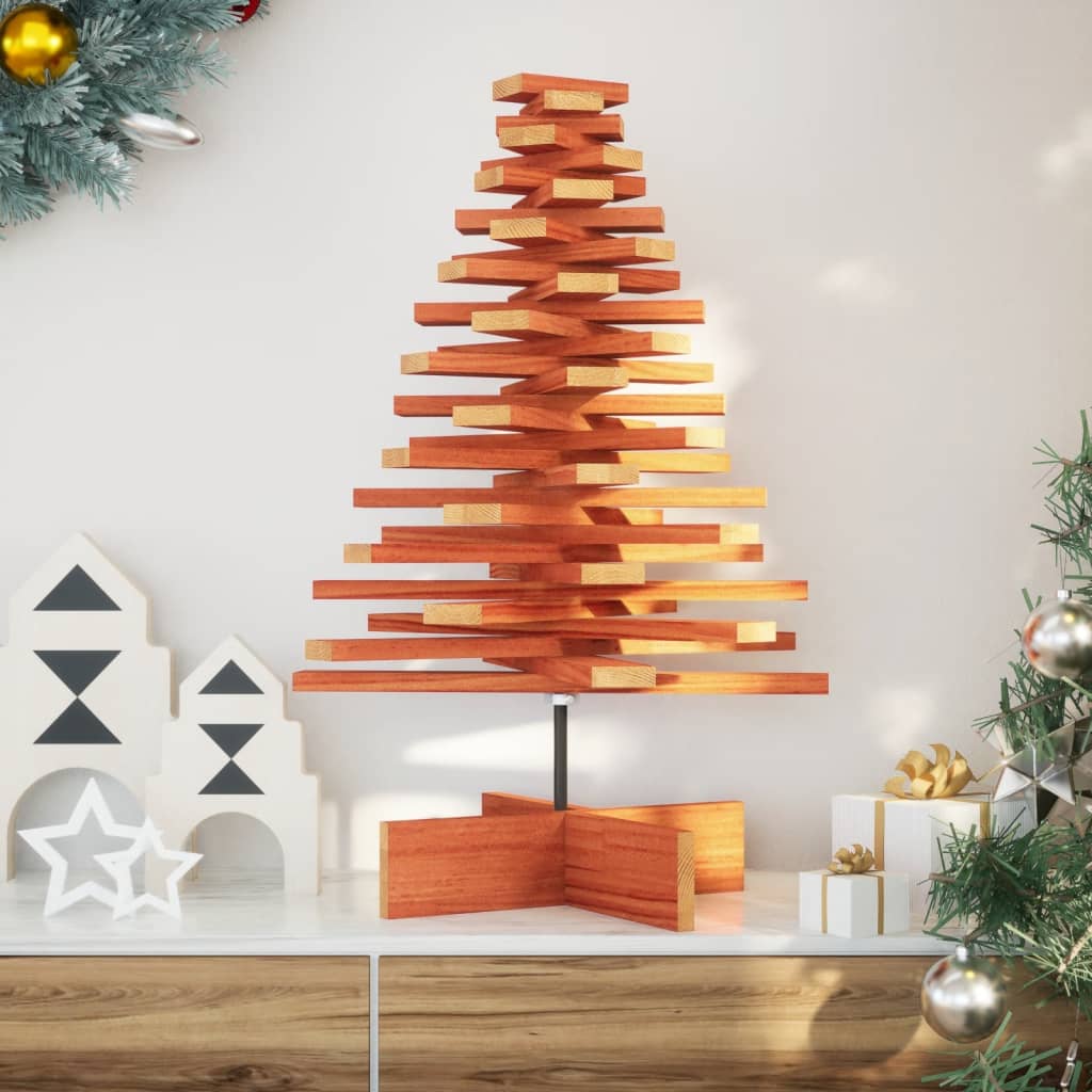 vidaXL Árbol de Navidad de adorno madera maciza pino marrón cera 80 cm