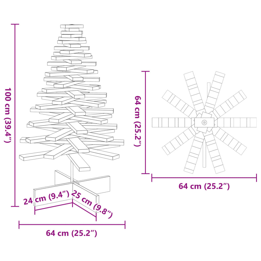 vidaXL Árbol de Navidad de madera de adorno madera maciza pino 100 cm