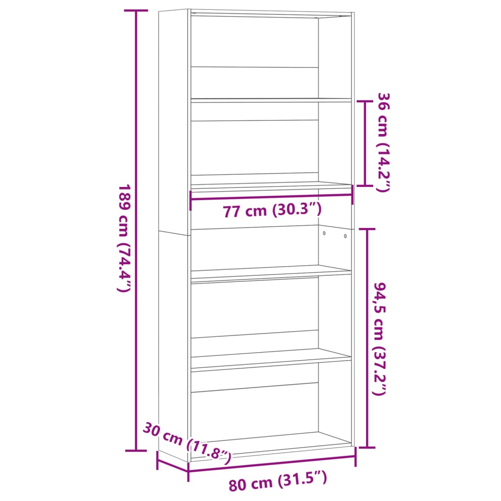 vidaXL Estantería madera ingeniería blanca 80x30x189cm