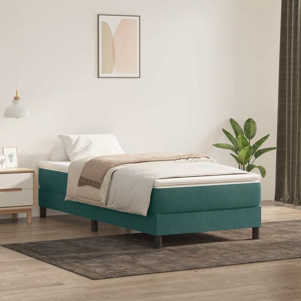 vidaXL Cama box spring sin colchón terciopelo verde oscuro 100x210 cm