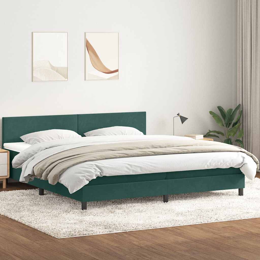 vidaXL Cama box spring con colchón terciopelo verde oscuro 180x210 cm