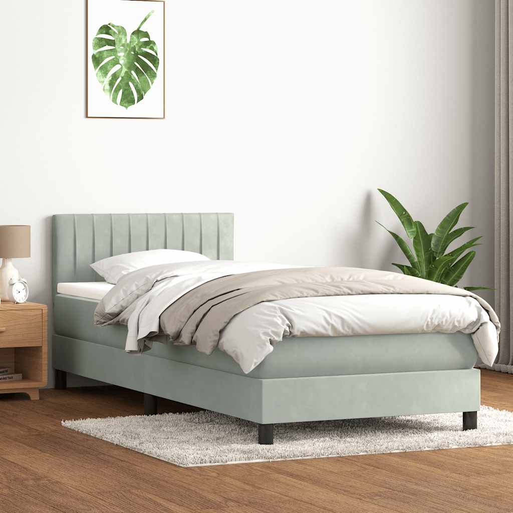 vidaXL Cama box spring con colchón terciopelo gris claro 80x210 cm