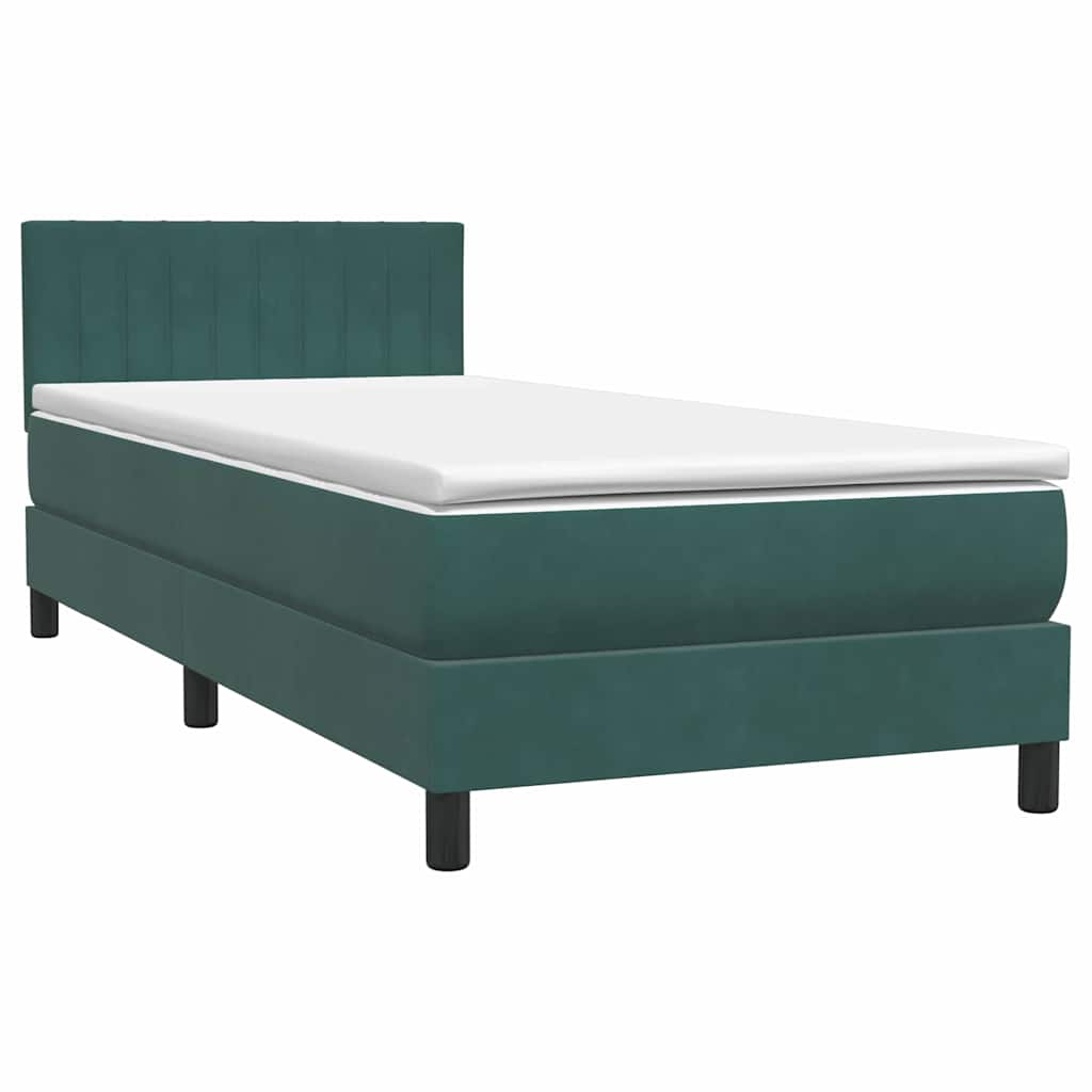 vidaXL Cama box spring con colchón terciopelo verde oscuro 80x210 cm