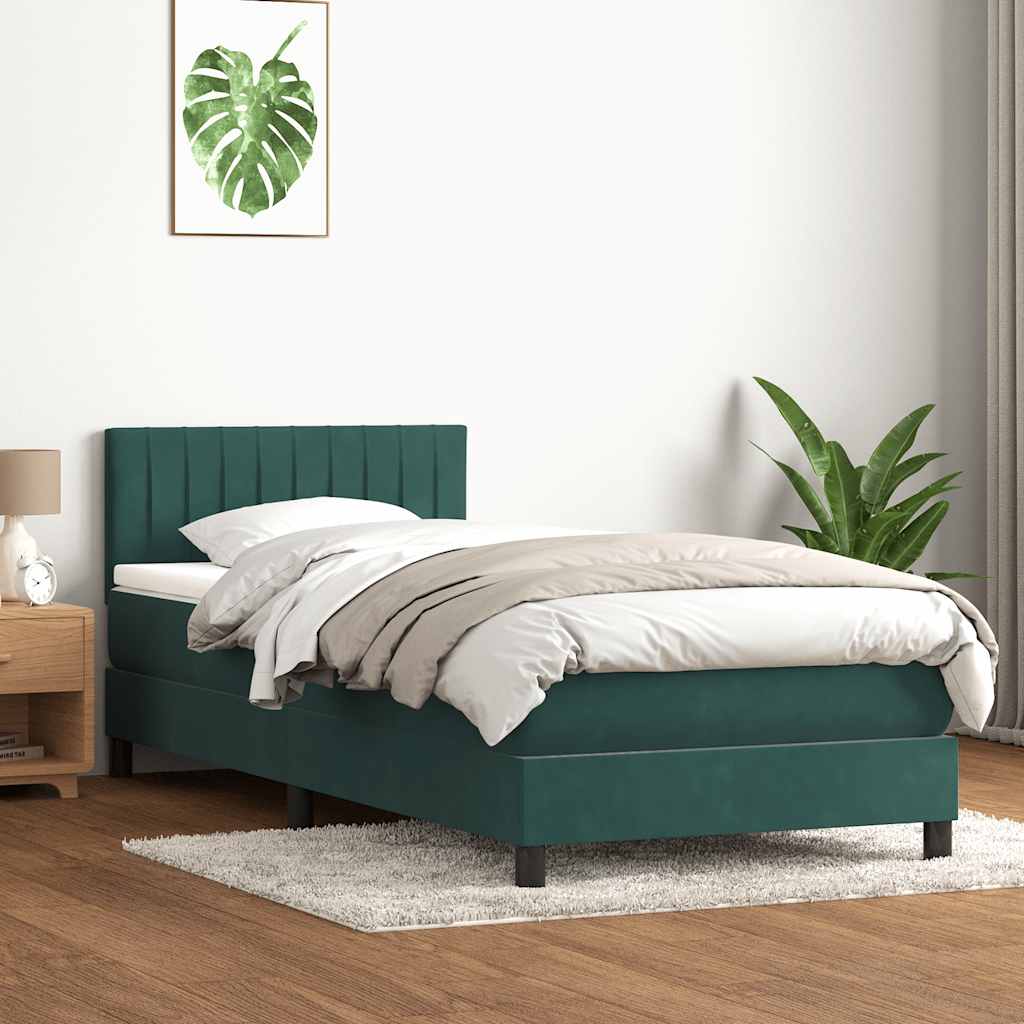 vidaXL Cama box spring con colchón terciopelo verde oscuro 80x210 cm