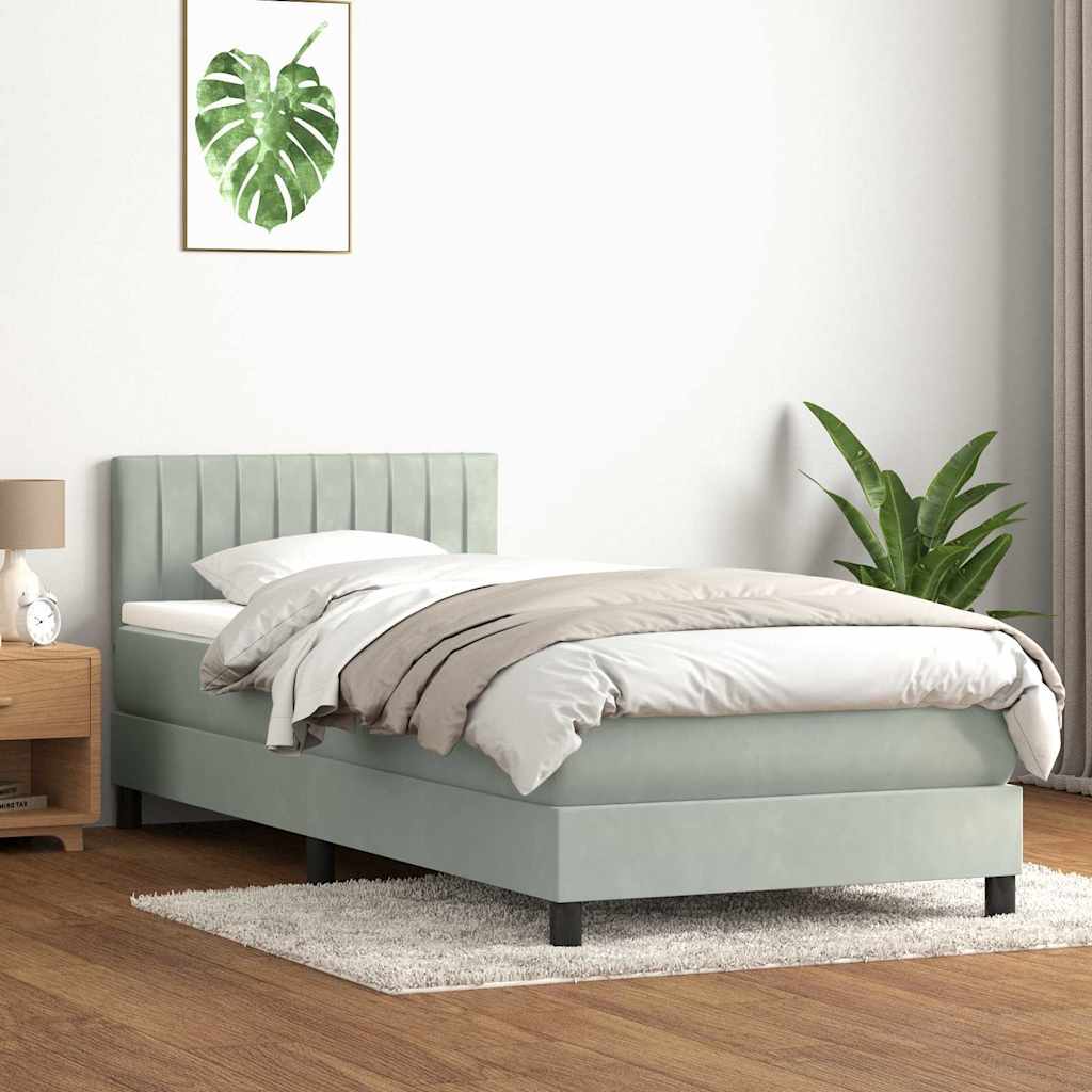 vidaXL Cama box spring con colchón terciopelo gris claro 90x210 cm