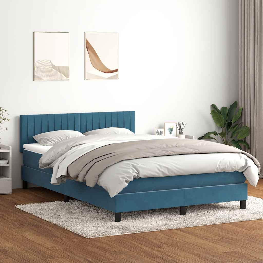 vidaXL Cama box spring con colchón terciopelo azul oscuro 140x210 cm