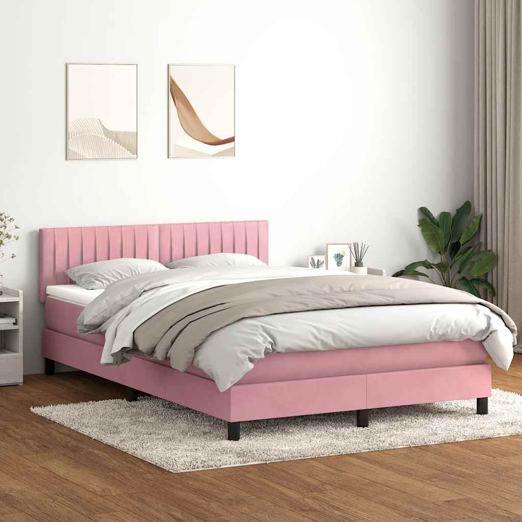 vidaXL Cama box spring con colchón terciopelo rosa 160x210 cm