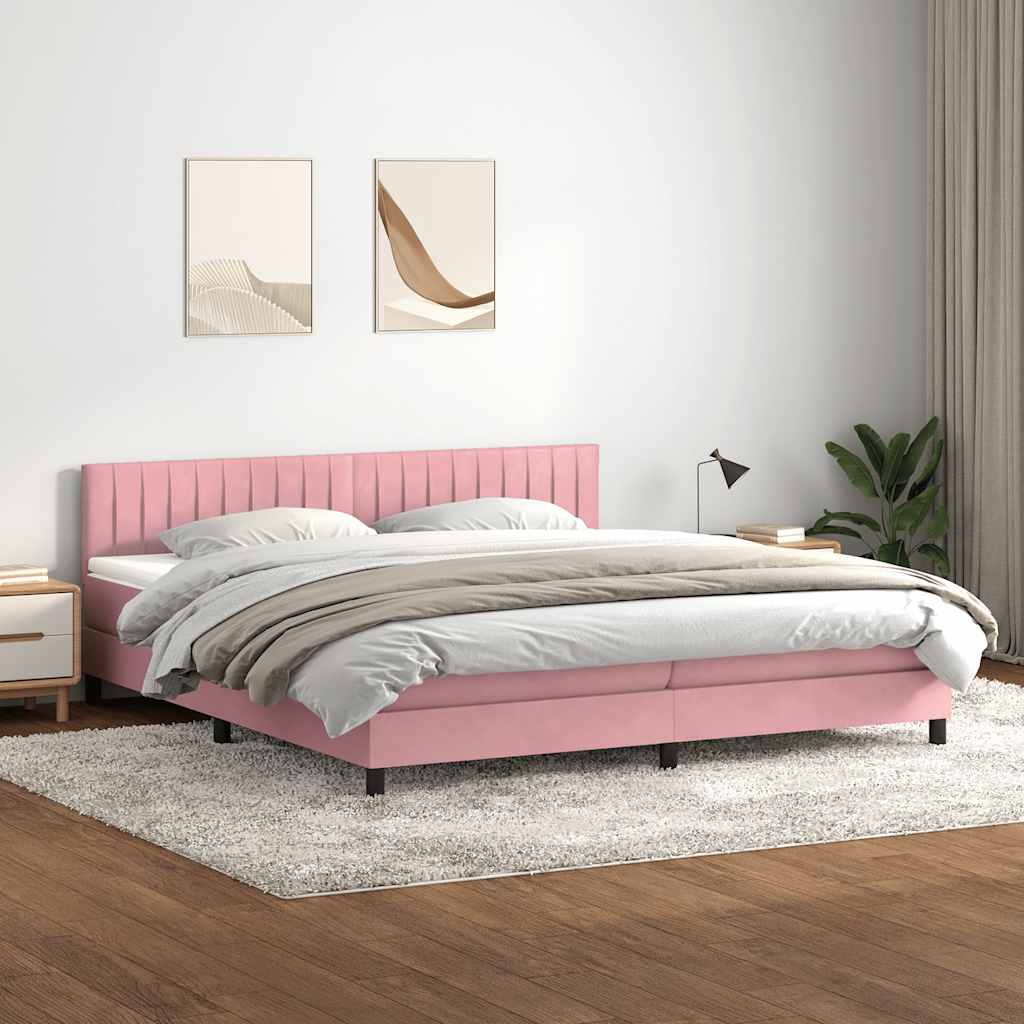 vidaXL Cama box spring con colchón terciopelo rosa 180x210 cm