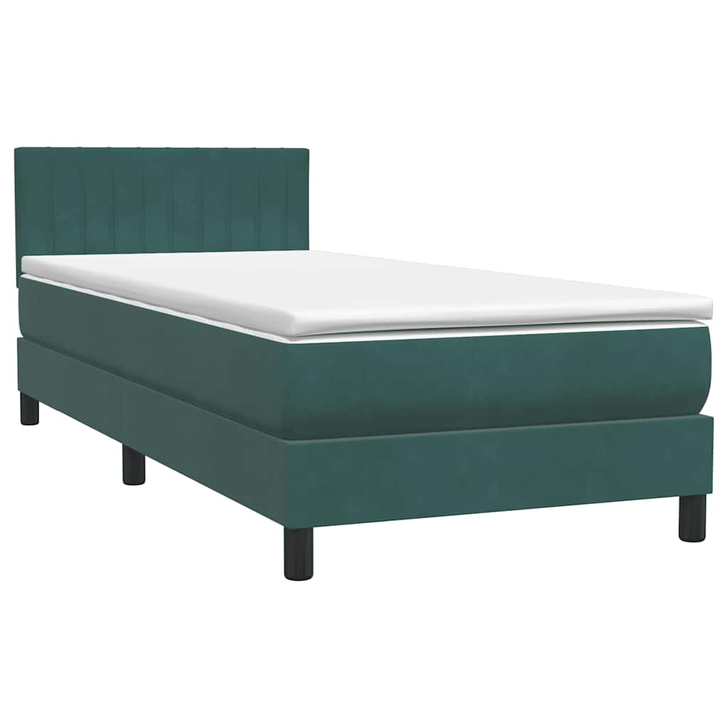 vidaXL Cama box spring con colchón terciopelo verde oscuro 80x220 cm