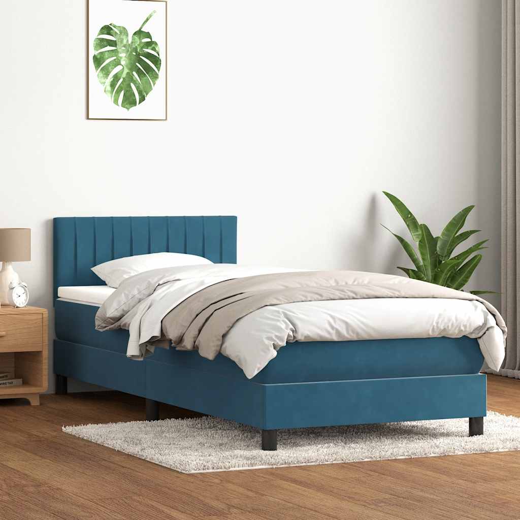 vidaXL Cama box spring con colchón terciopelo azul oscuro 80x220 cm