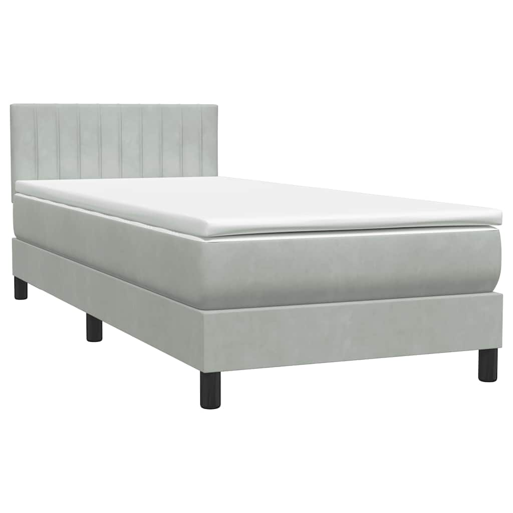 vidaXL Cama box spring con colchón terciopelo gris claro 90x220 cm