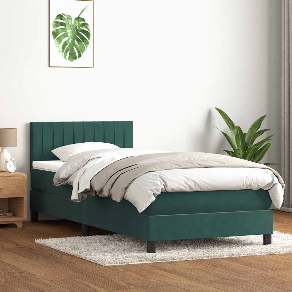 vidaXL Cama box spring con colchón terciopelo verde oscuro 90x220 cm