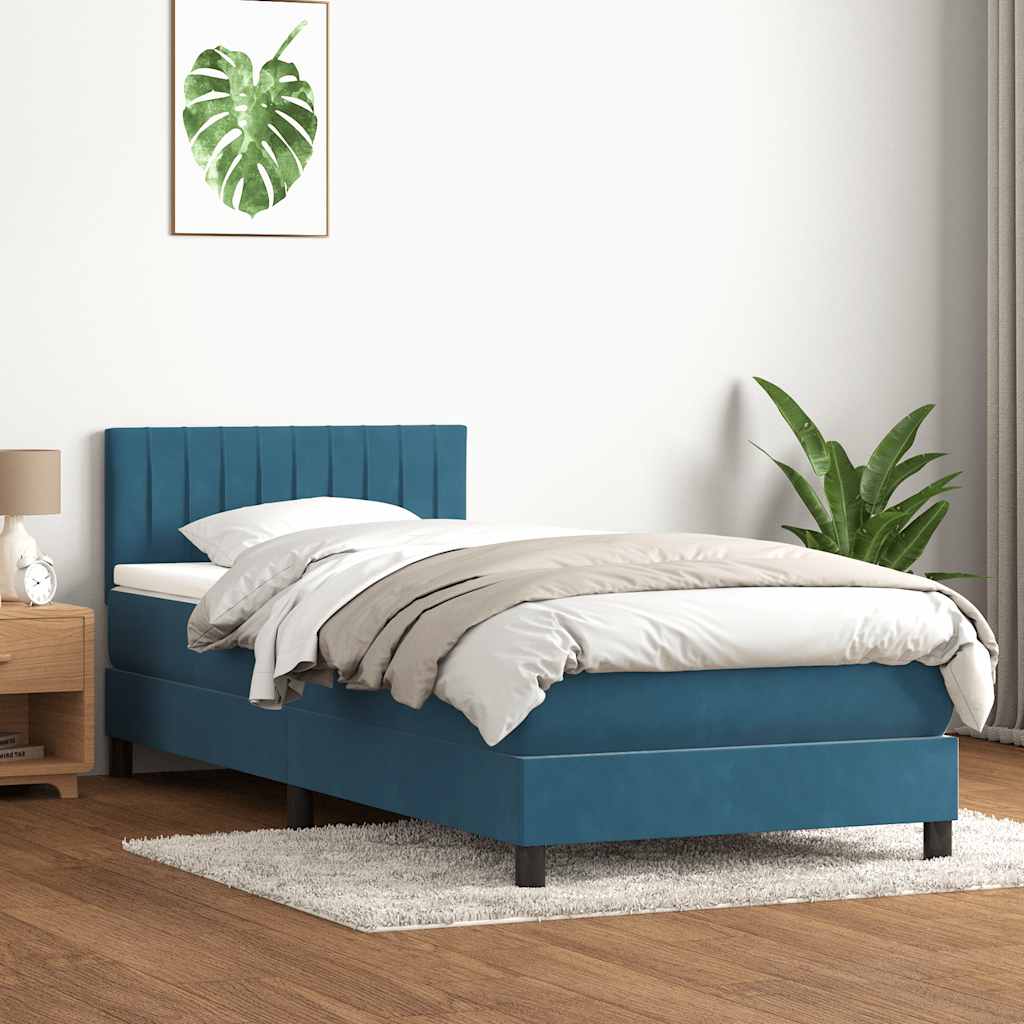 vidaXL Cama box spring con colchón terciopelo azul oscuro 90x220 cm