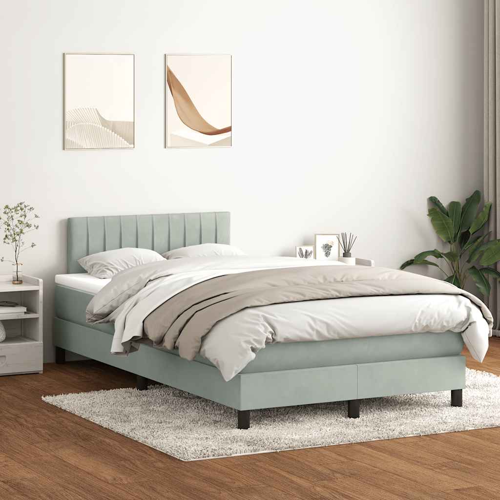 vidaXL Cama box spring con colchón terciopelo gris claro 120x220 cm