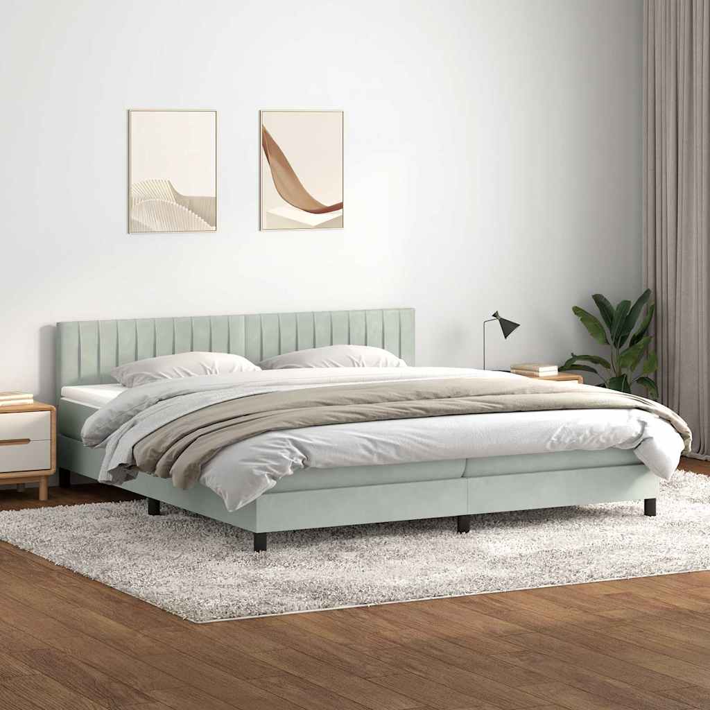 vidaXL Cama box spring con colchón terciopelo gris claro 180x220 cm