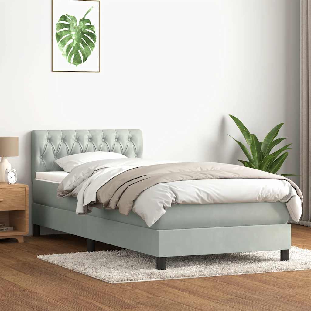 vidaXL Cama box spring con colchón terciopelo gris claro 90x220 cm