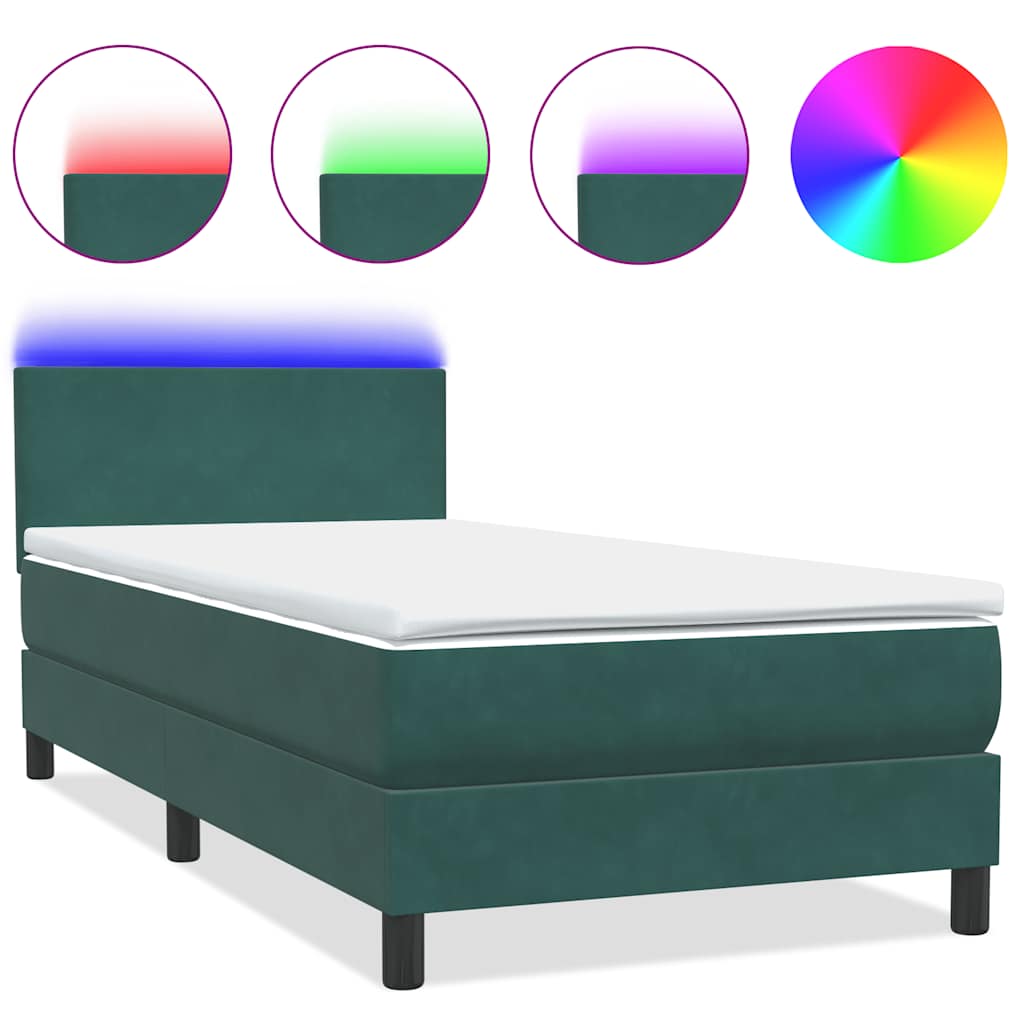 vidaXL Cama box spring con colchón terciopelo verde oscuro 80x210 cm