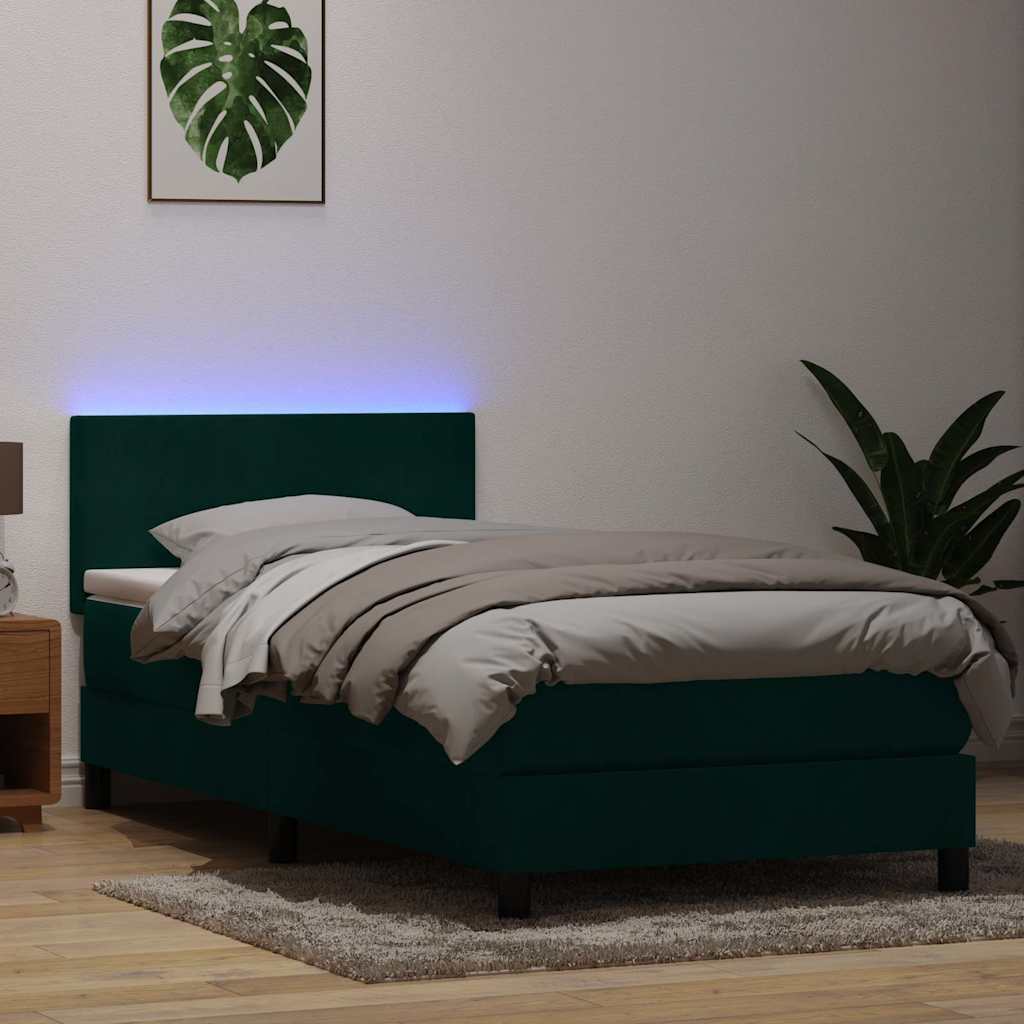 vidaXL Cama box spring con colchón terciopelo verde oscuro 80x210 cm