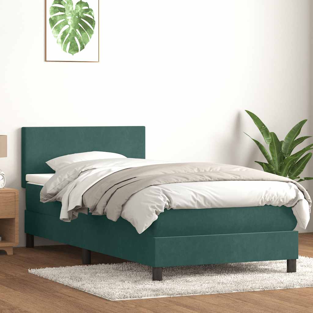 vidaXL Cama box spring con colchón terciopelo verde oscuro 80x210 cm