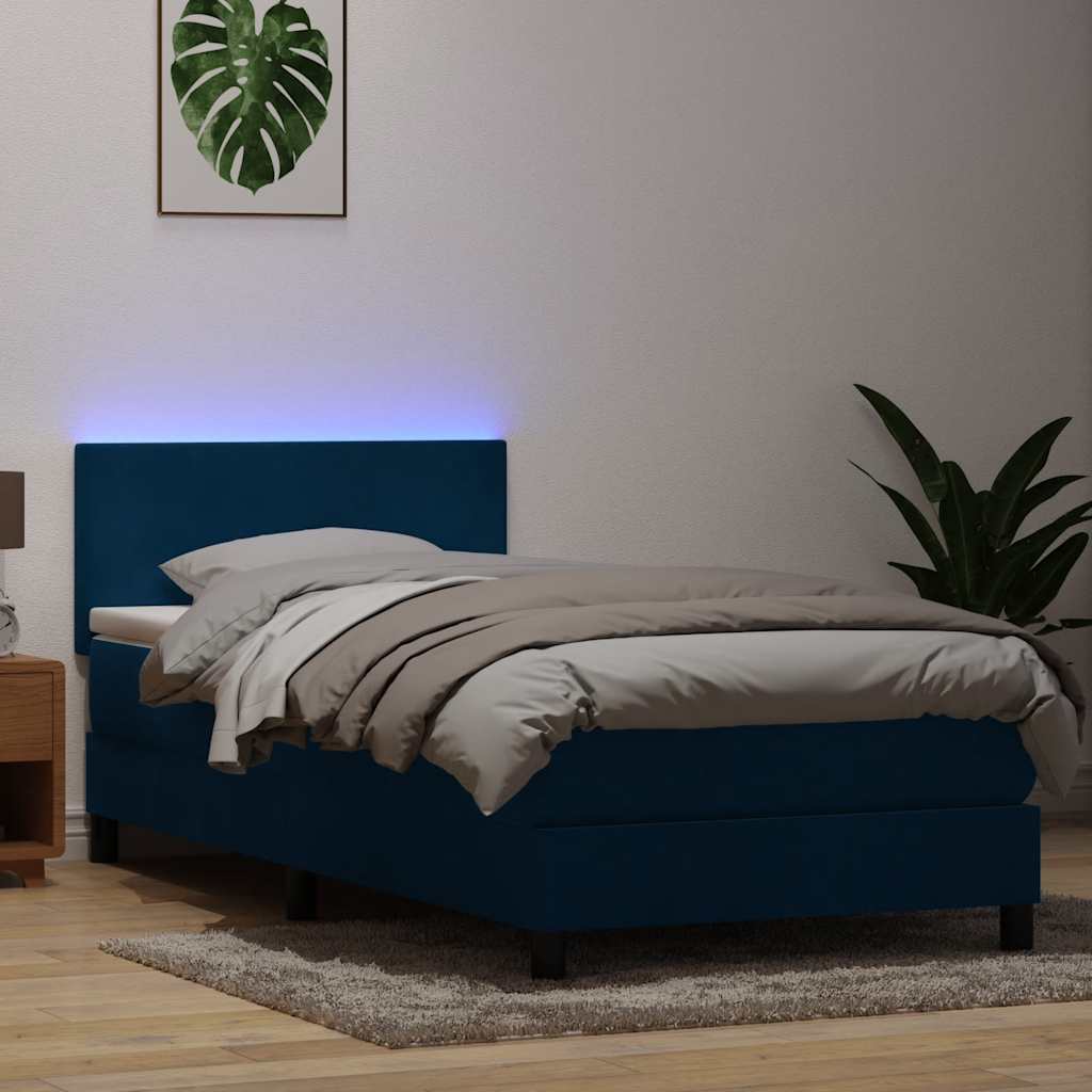 vidaXL Cama box spring con colchón terciopelo azul oscuro 80x210 cm