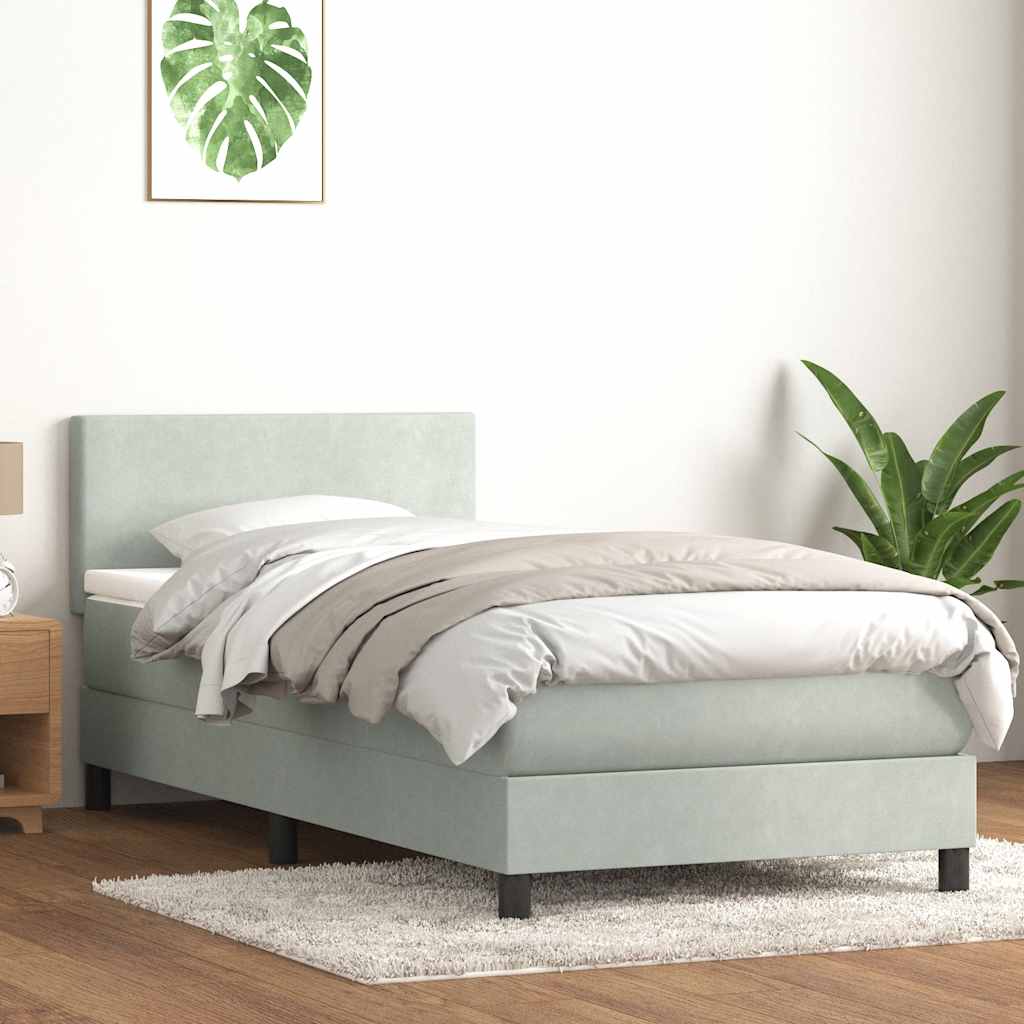 vidaXL Cama box spring con colchón terciopelo gris claro 90x210 cm