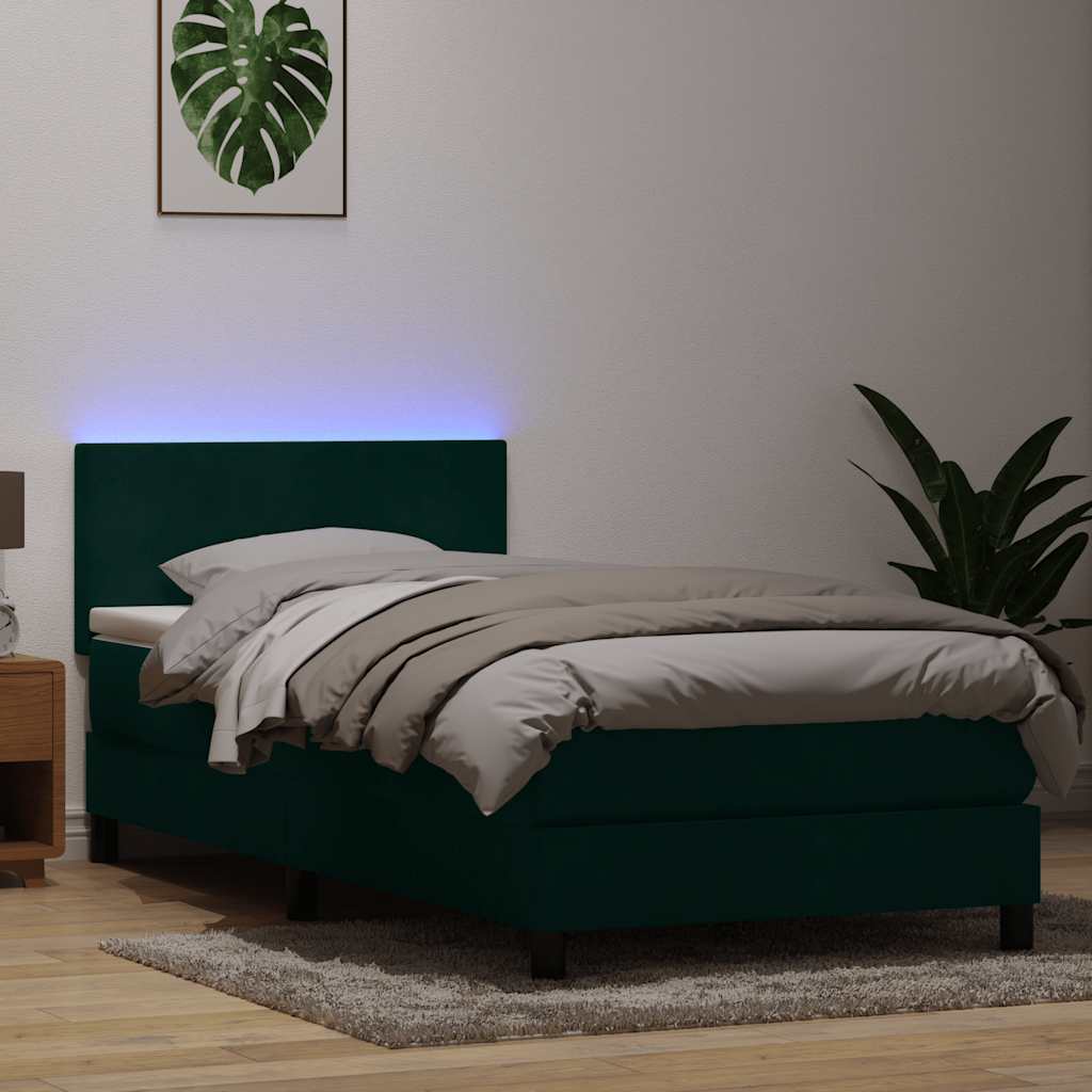 vidaXL Cama box spring con colchón terciopelo verde oscuro 90x210 cm