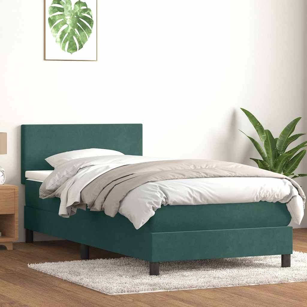 vidaXL Cama box spring con colchón terciopelo verde oscuro 90x210 cm