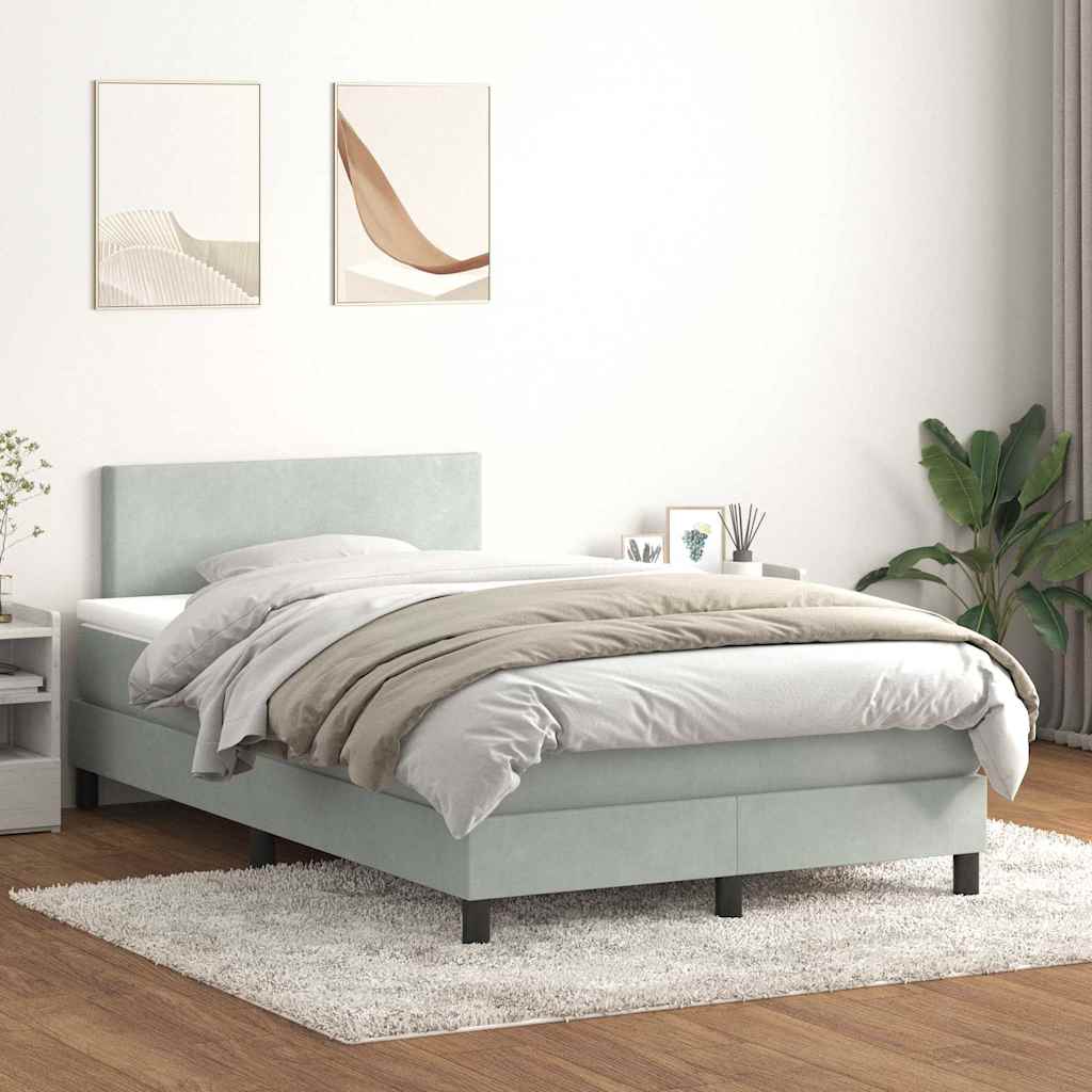 vidaXL Cama box spring con colchón terciopelo gris claro 120x210 cm