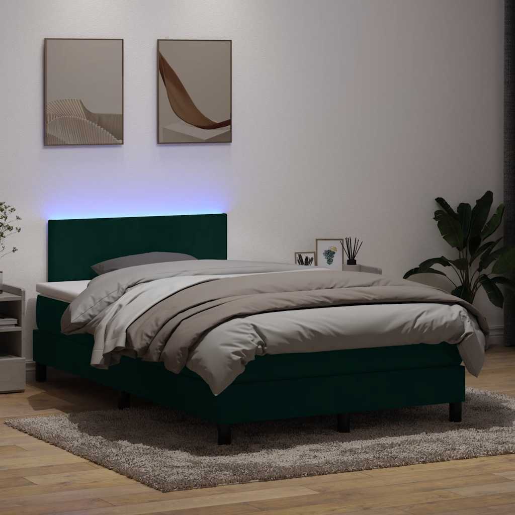 vidaXL Cama box spring con colchón terciopelo verde oscuro 120x210 cm