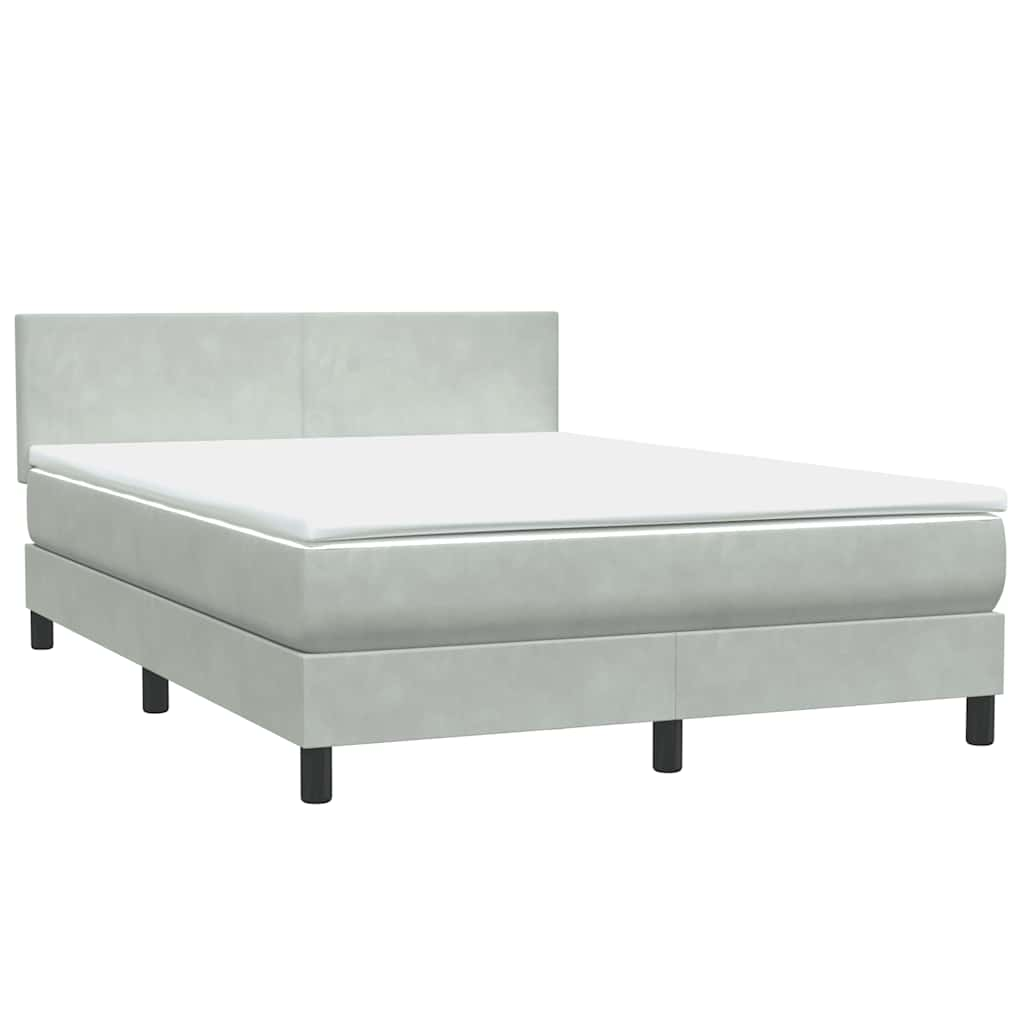 vidaXL Cama box spring con colchón terciopelo gris claro 140x210 cm