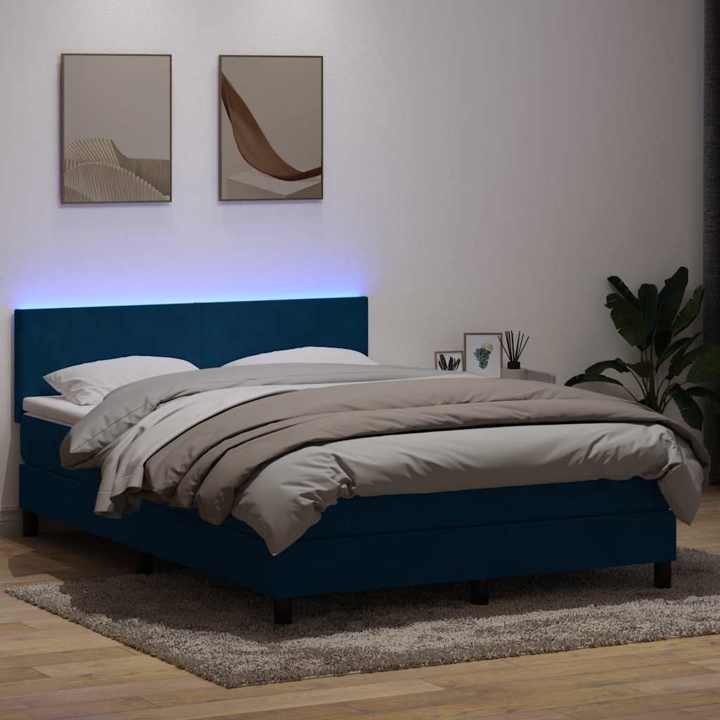 vidaXL Cama box spring con colchón terciopelo azul oscuro 140x210 cm