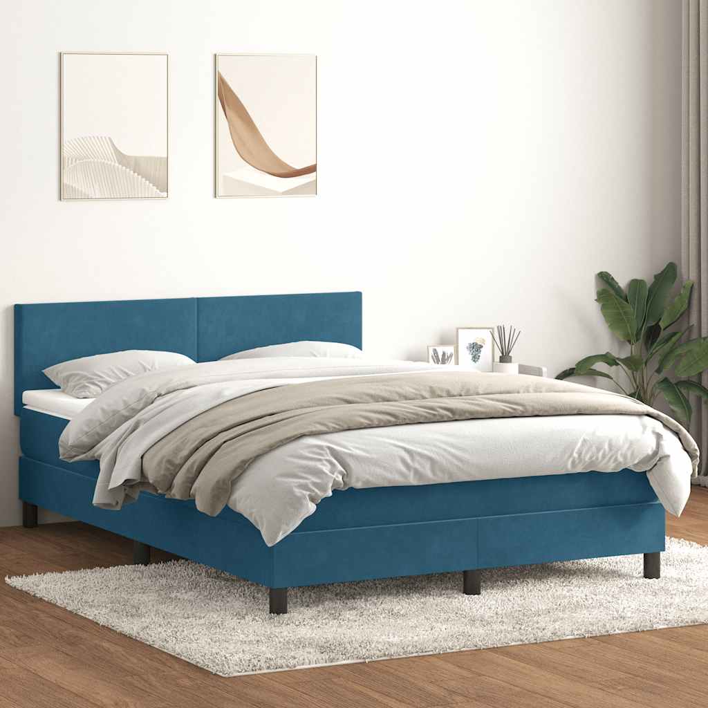 vidaXL Cama box spring con colchón terciopelo azul oscuro 140x210 cm