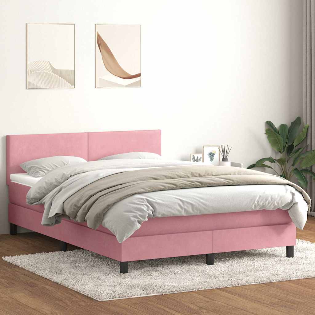 vidaXL Cama box spring con colchón terciopelo rosa 140x210 cm