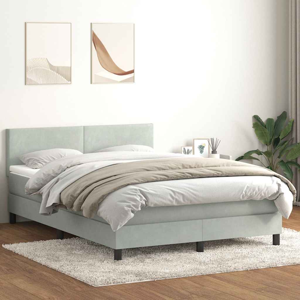 vidaXL Cama box spring con colchón terciopelo gris claro 160x210 cm