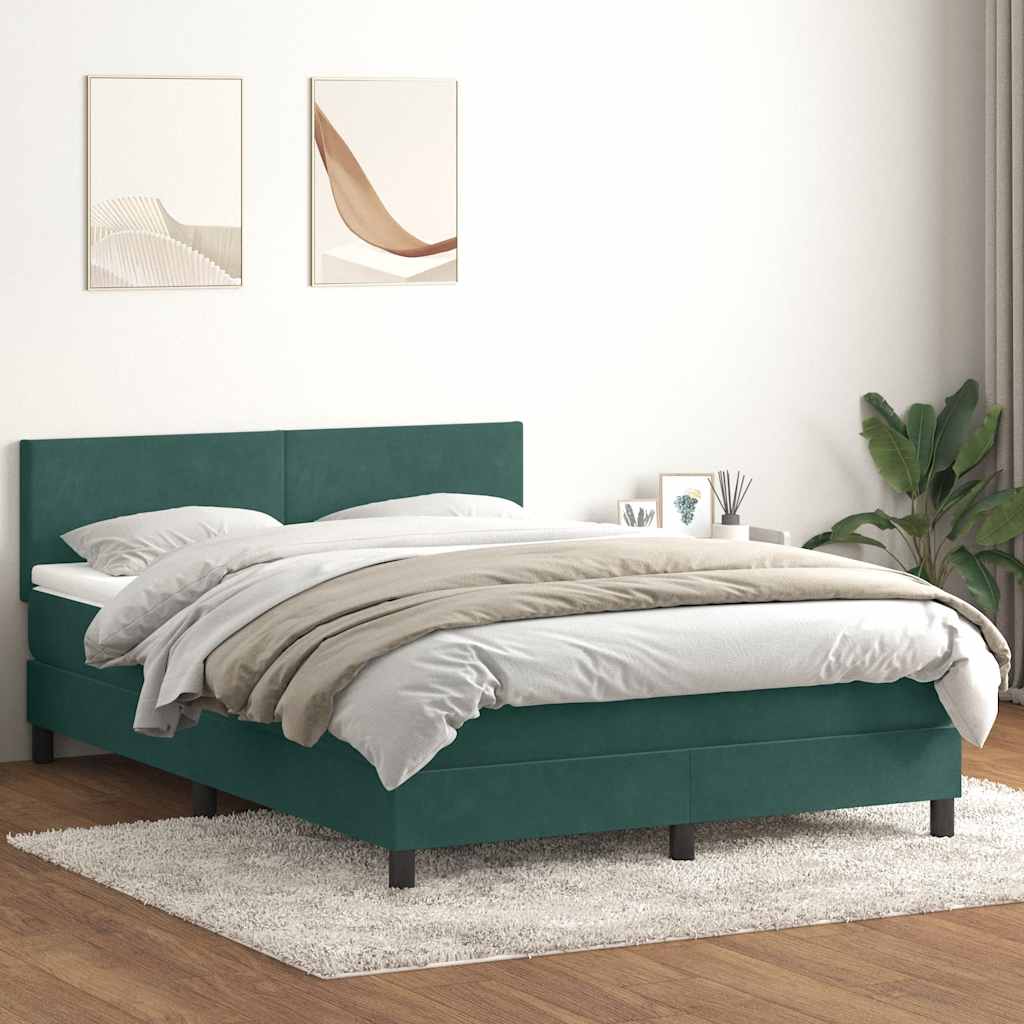 vidaXL Cama box spring con colchón terciopelo verde oscuro 160x210 cm