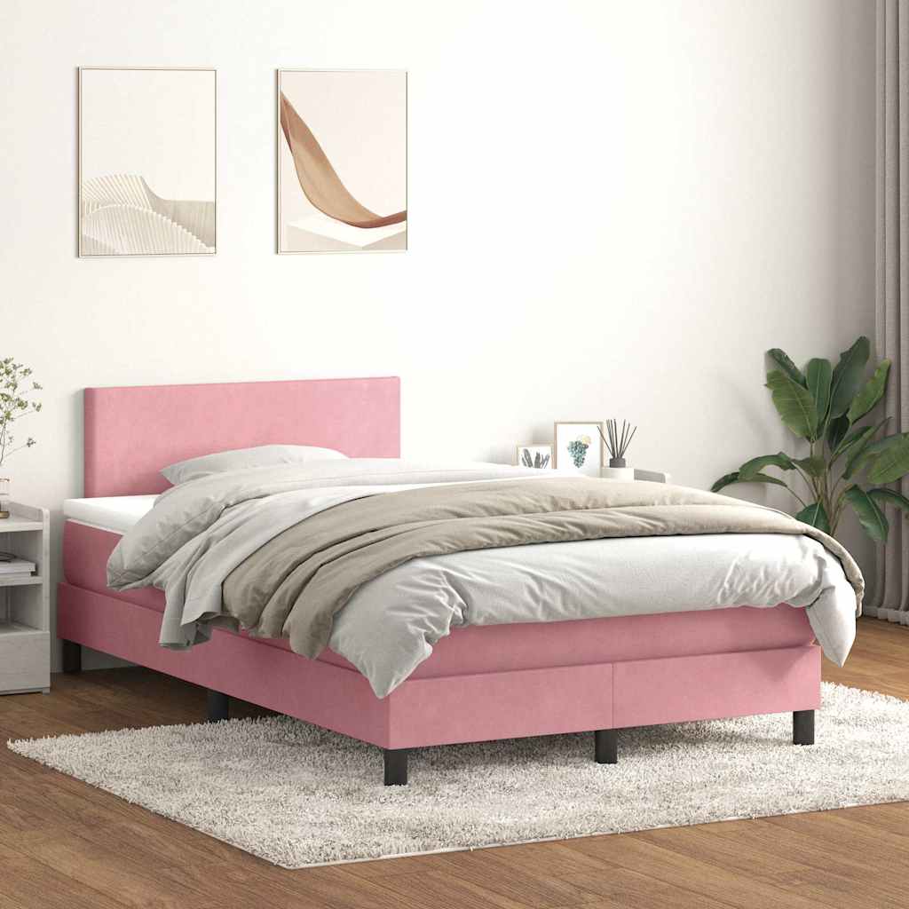 vidaXL Cama box spring con colchón terciopelo rosa 120x220 cm