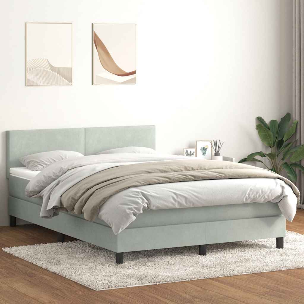 vidaXL Cama box spring con colchón terciopelo gris claro 140x220 cm